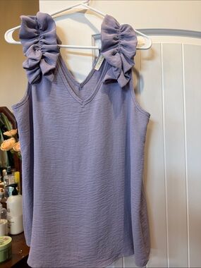entro Lavender Ruffle-Shoulder V-Neck Camisole